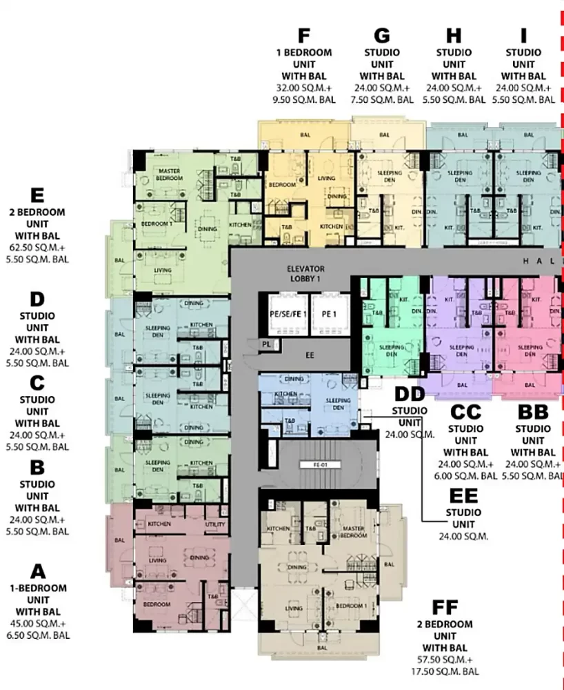 Saint-Marcel North Wing 7th-10th Floor Plan | 1-Bedroom