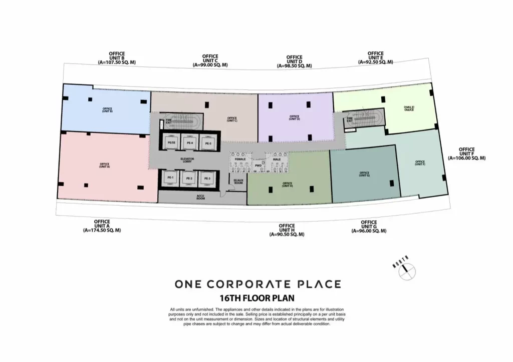 One Corporate Place typical office floor plan layout sqm breakdown