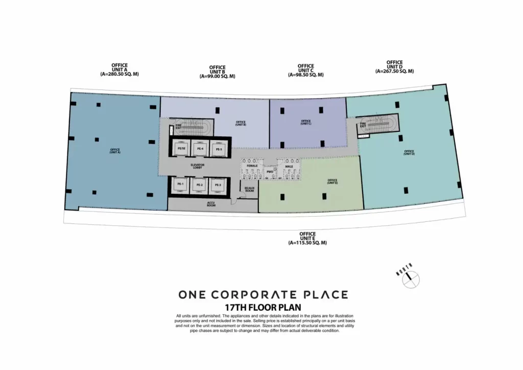 One Corporate Place typical office floor plan layout sqm breakdown