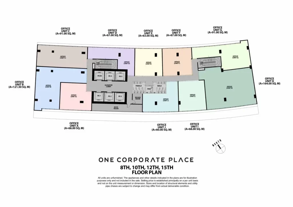 One Corporate Place typical office floor plan layout sqm breakdown