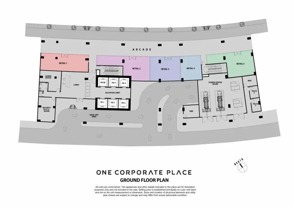 One Corporate Place typical office floor plan layout sqm breakdown