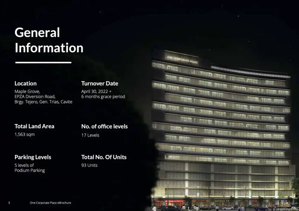 One Corporate Place office building facade at Maple Grove Cavite by Megaworld