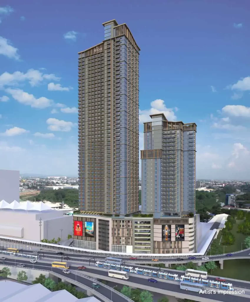 Vion West pre-selling condo building facade at EDSA Makati by Megaworld