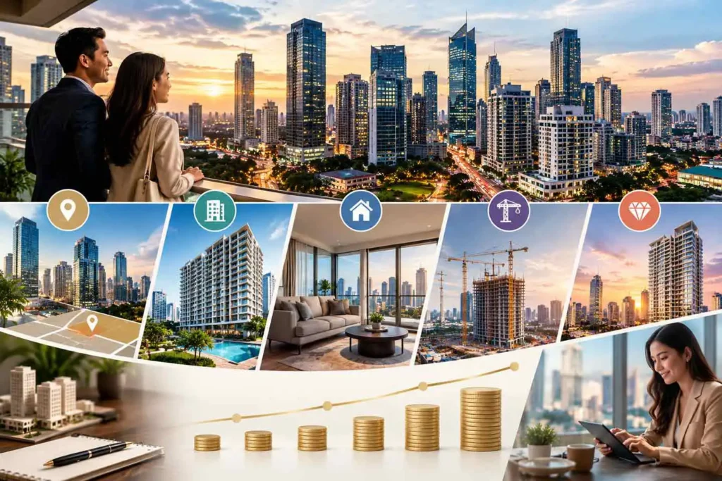 Makati City property investment guide featuring the Ayala Avenue central business district skyline Makati real estate makati property market Makati condo investment makati real estate market 2026